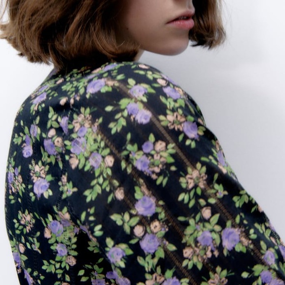 Zara NWT Textured Weave Floral Dress - Picture 2 of 6